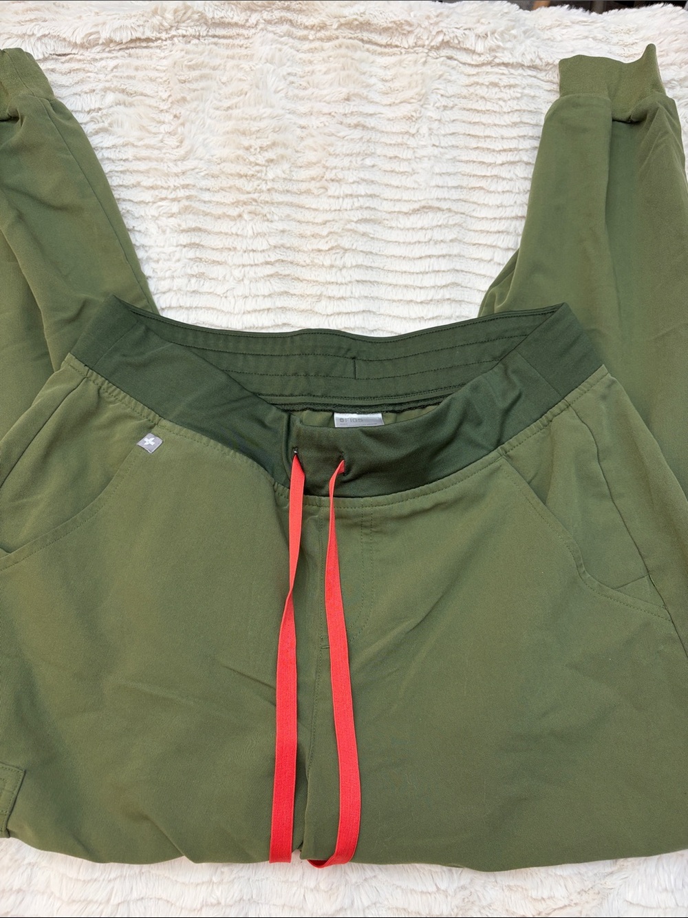 Figs Olive Green Scrub Top with Red Drawcord